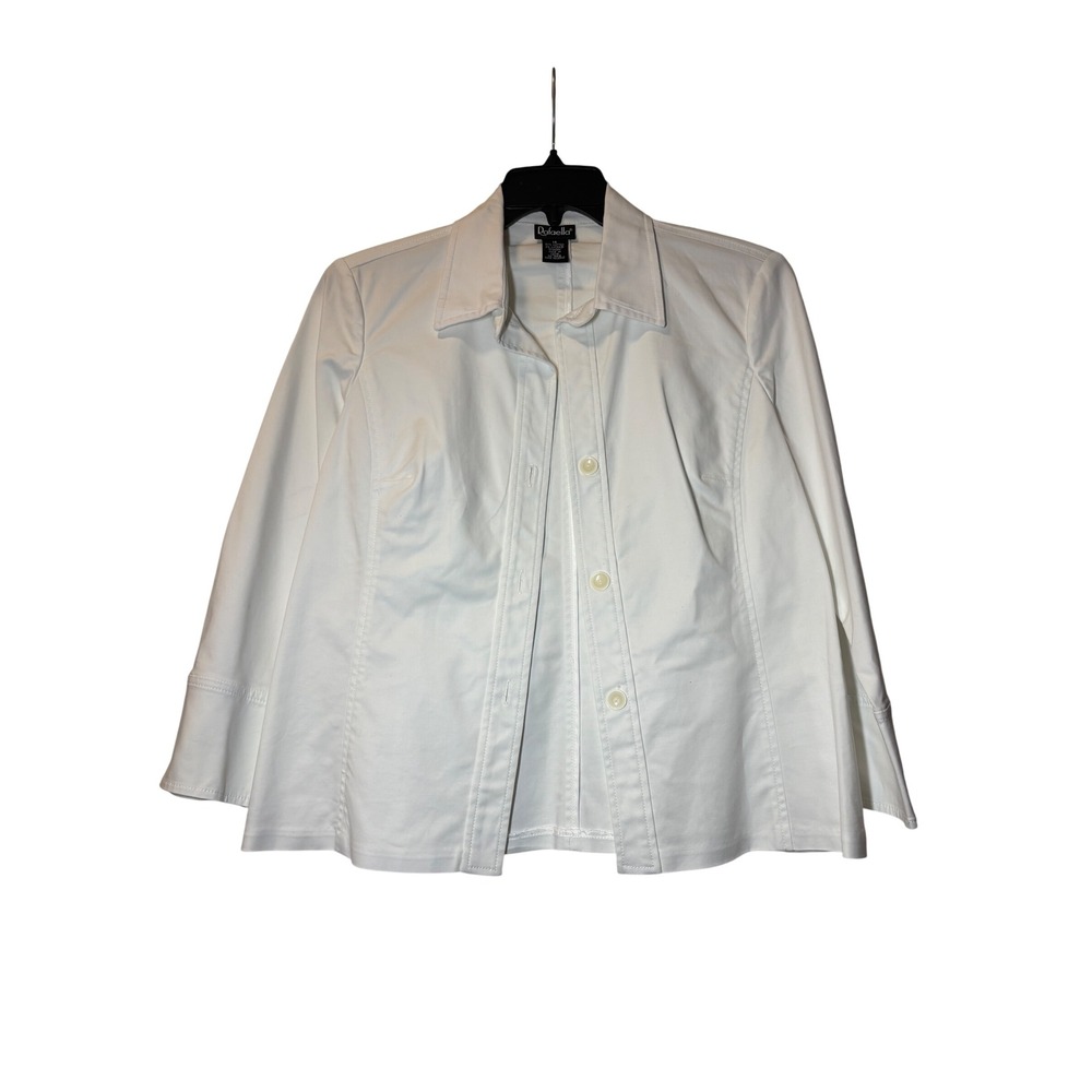 Rafaella Womens White Stretch Cotton Button Down Shirt Jacket Size 14